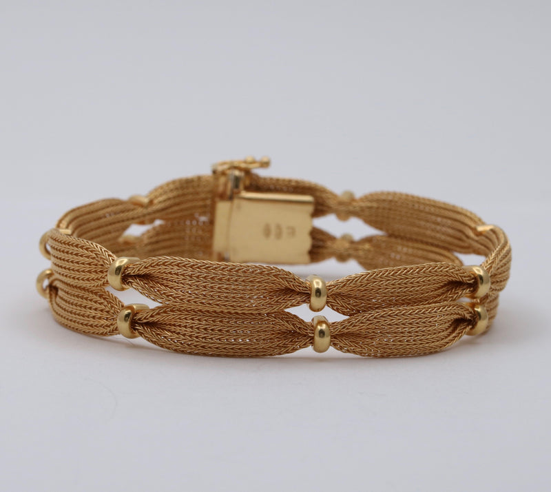 Vintage 18K Gold Woven Bracelet, 7.25” Long