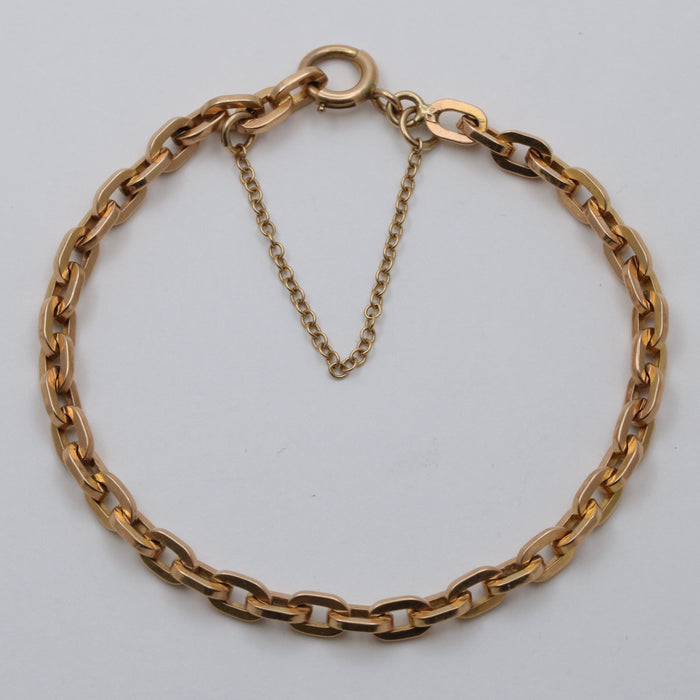 Vintage 14K Rosy Gold Flat Oval Link Bracelet, 7.4" Long