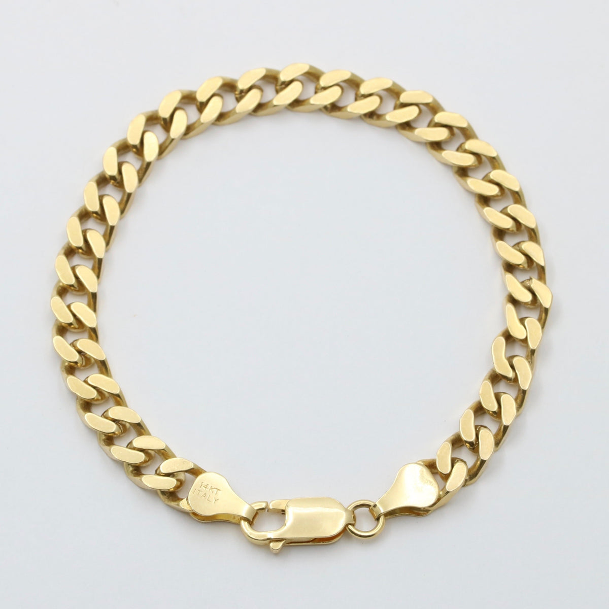 14K Gold Flat Curb Link Bracelet, 7” Long