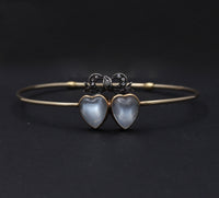 Antique Moonstone and Diamond Double Heart and Bow Bangle Bracelet