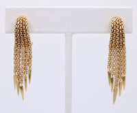 Vintage 18K Gold Spiked Fringe Drop Earrings, Statement Tassels