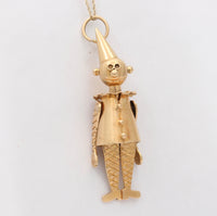 Vintage 14K Gold Articulated Pierrot Charm, Large Clown Jester Pendant