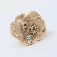 Art Deco 14K Gold and Diamond Monogrammed “FG” Shield Ring