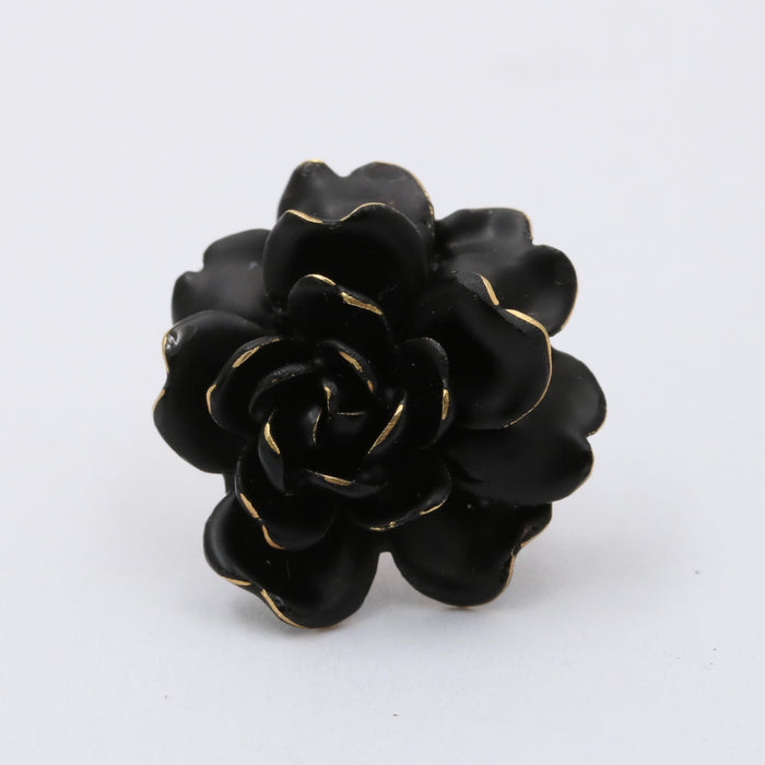 Art Nouveau 14K Gold and Black Enamel Rose Pin
