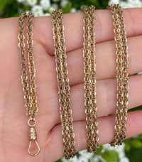 Victorian 14K Gold Open Link Longuard Chain, 54” Long