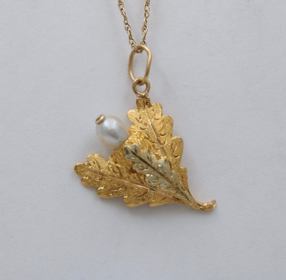 Victorian 14K Gold and Pearl Acorn and Oak Leaf Charm