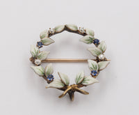 Art Nouveau Enamel, Diamond, and Sapphire Wreath Pin, Antique Fob