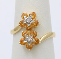 Vintage 14K Gold, Diamond, and Citrine Star Flower Bypass Ring