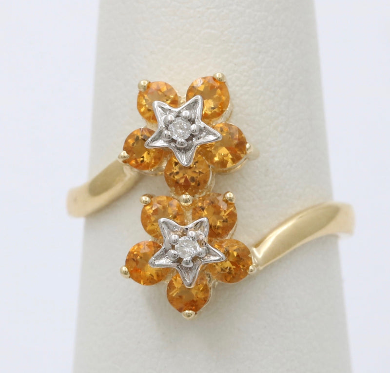 Vintage 14K Gold, Diamond, and Citrine Star Flower Bypass Ring