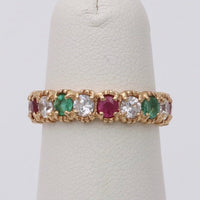 Festive Emerald, Ruby, White Topaz Eternity Band, Size 5.25