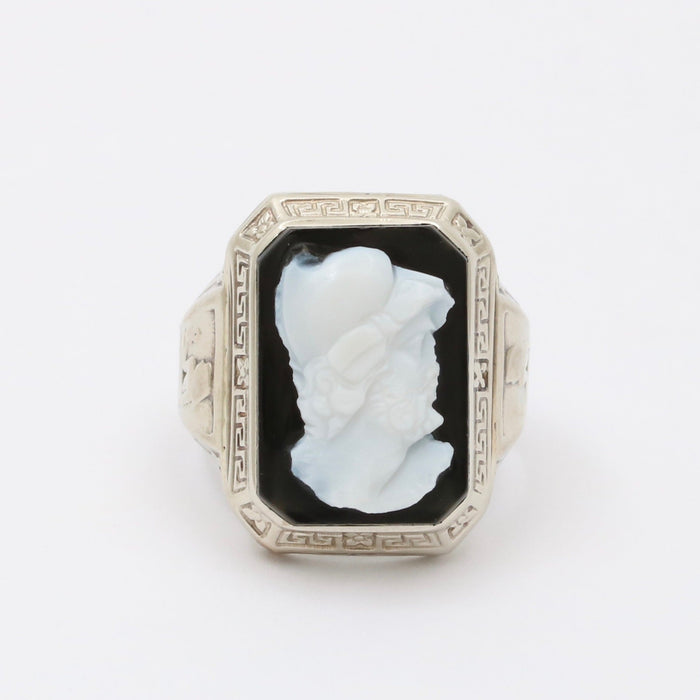 Art Deco 14K Gold Onyx Cameo Egyptian Revival Ring, Unisex