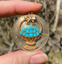 Vintage Dankner Turquoise Basket and 14K Gold Charm