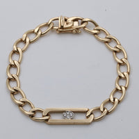 Vintage 14K Gold and Diamond Flat Curb Link Bracelet, 6.5” Long