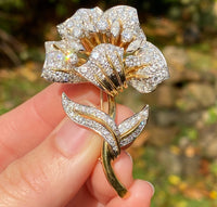 Vintage Platinum and 18K Gold 5.5 Ct Diamond Flower Brooch