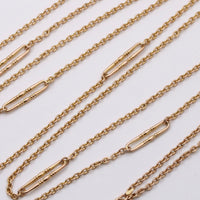 Antique 9K Gold Cable Link Trombone Longuard Chain, 53” Long