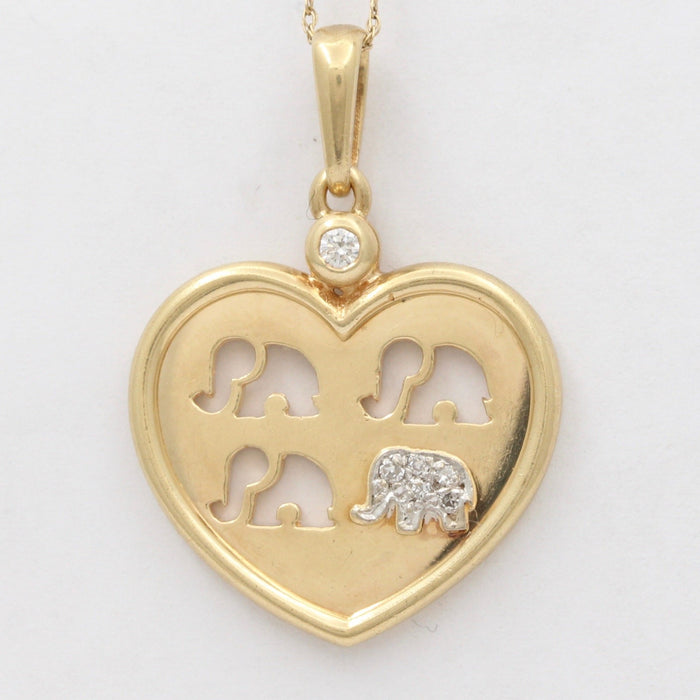 Vintage 14K Gold and Diamond Heart and Elephant Charm, Pendant