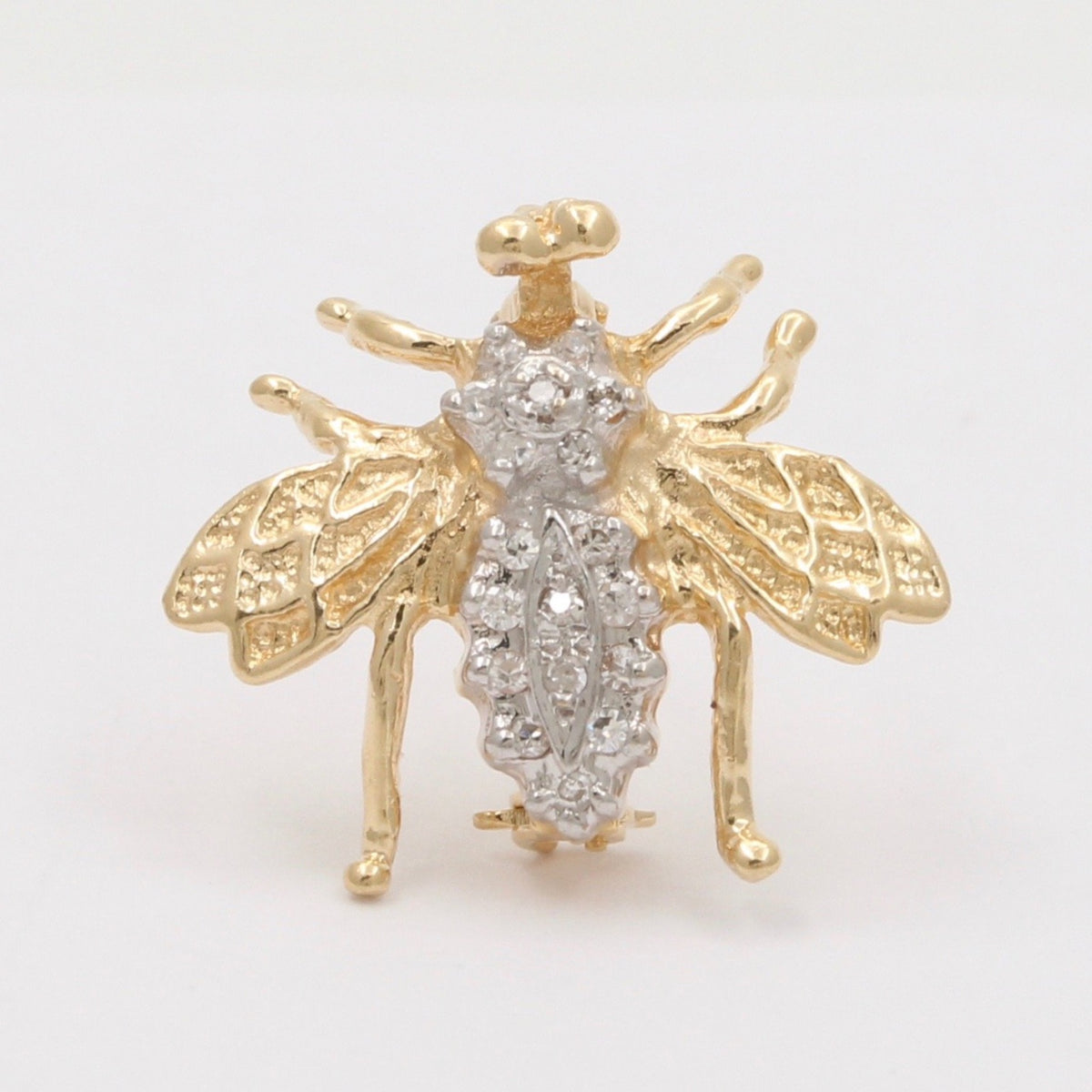 Vintage 14K Gold and Diamond Bee Fly Pin, Insect Brooch