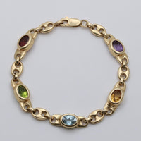 Vintage Multicolor Gemstone and 14K Gold Mariner Link Bracelet
