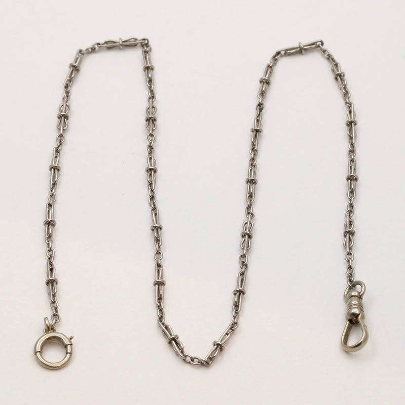 Art Deco Platinum Hourglass Shaped 14.75” Long Open Link Watch Chain