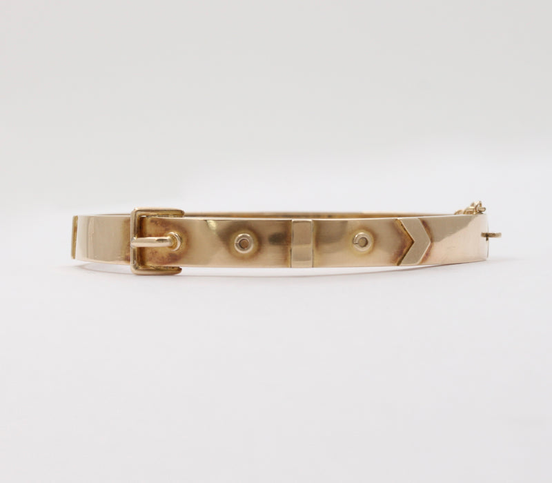 Edwardian English 9K Gold Buckle Bangle Bracelet