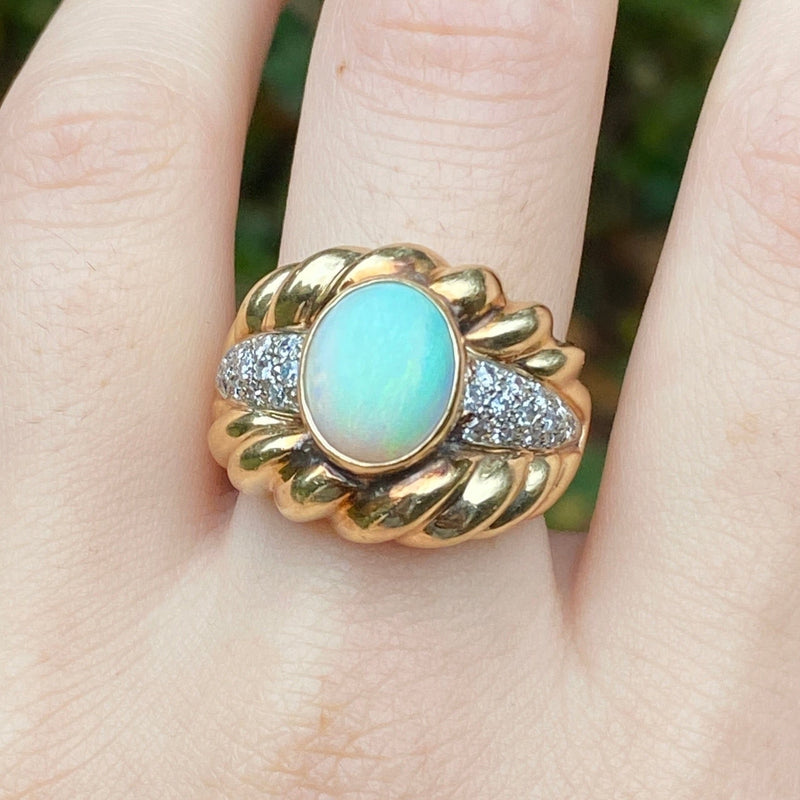 Vintage Opal and Diamond 14K Gold Statement Ring