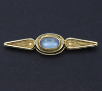 Vintage 14K Gold and Moonstone Modernist Brooch, Bar Pin