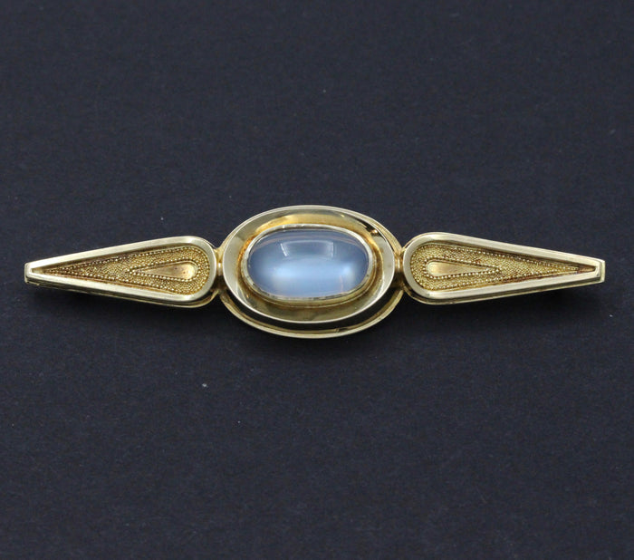 Vintage 14K Gold and Moonstone Modernist Brooch, Bar Pin