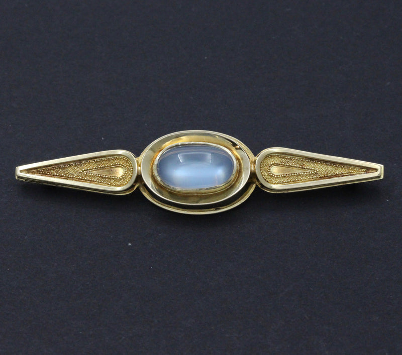 Vintage 14K Gold and Moonstone Modernist Brooch, Bar Pin