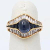 Vintage Sapphire and Diamond “Eye” Shaped 18K Gold Dinner Ring