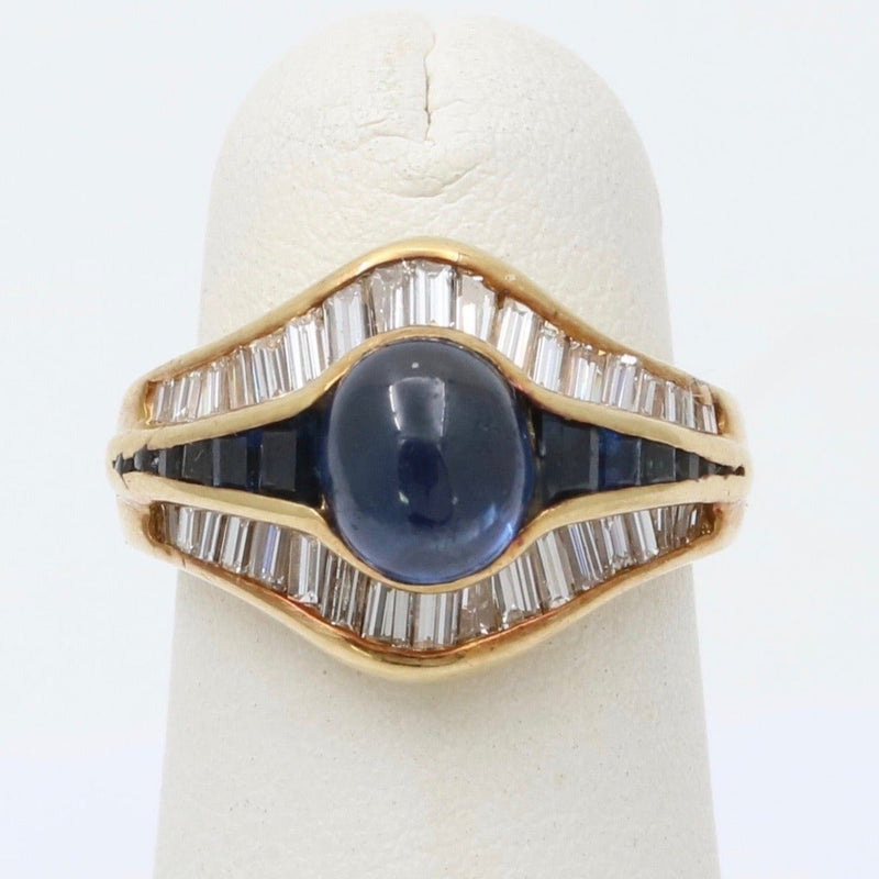 Vintage Sapphire and Diamond “Eye” Shaped 18K Gold Dinner Ring