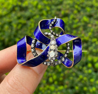 Victorian Ribbon Bow Brooch set with Graded Old Mine Cut & Rose Diamonds