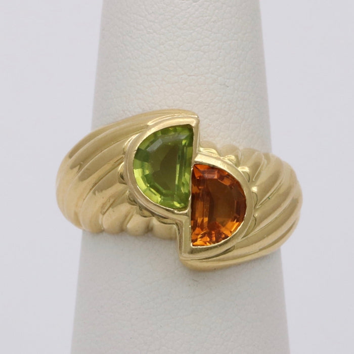 Vintage Citrine and Peridot 18K Gold Bypass Ring