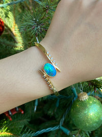 Australian Opal and Diamond Bypass Bangle Bracelet