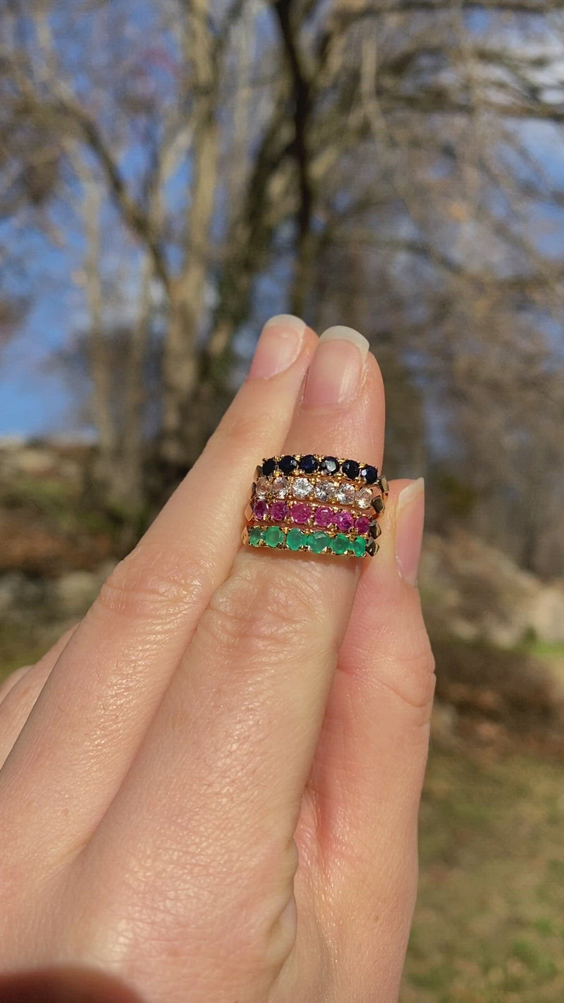 Vintage 14K Gold Multicolor Gem Harem Ring, Connected Stacking Bands