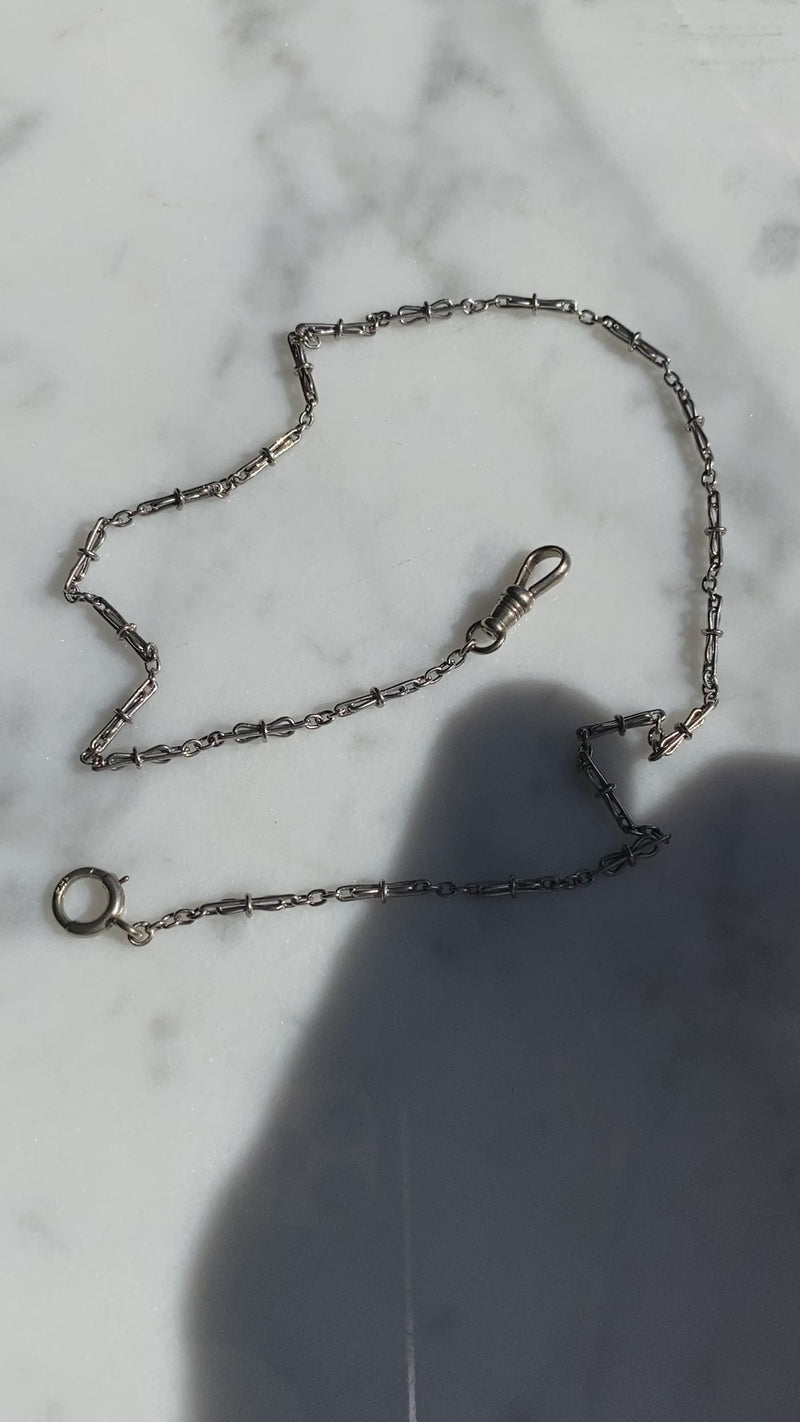 Art Deco Platinum Hourglass Shaped 14.75” Long Open Link Watch Chain