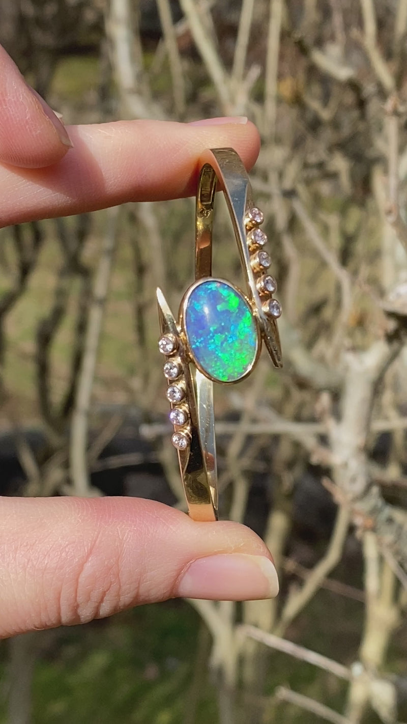 Australian Opal and Diamond Bypass Bangle Bracelet