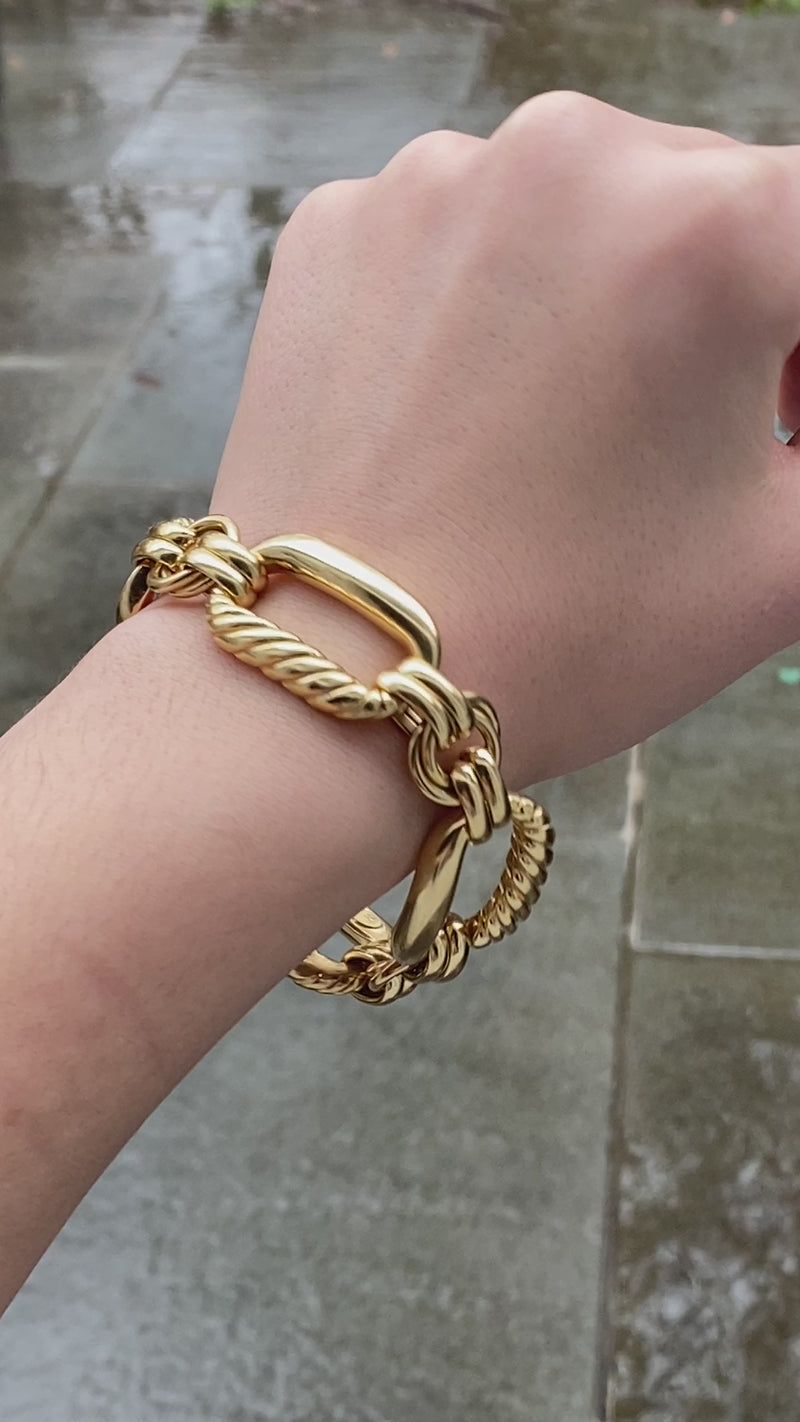 Vintage 18K Gold Twist Open Link Bracelet, 8” Long