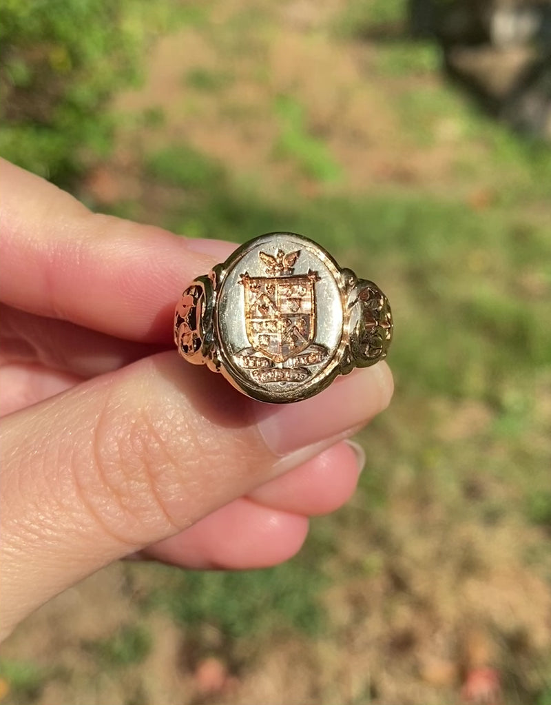 Vintage 14K Gold Shield and Phoenix Signet Ring