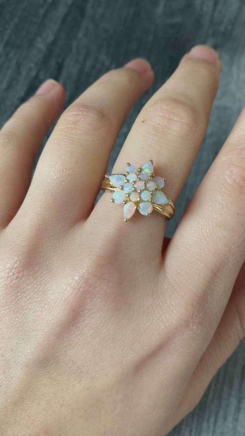 Vintage Opal and 10K Gold Snowflake Cluster Ring