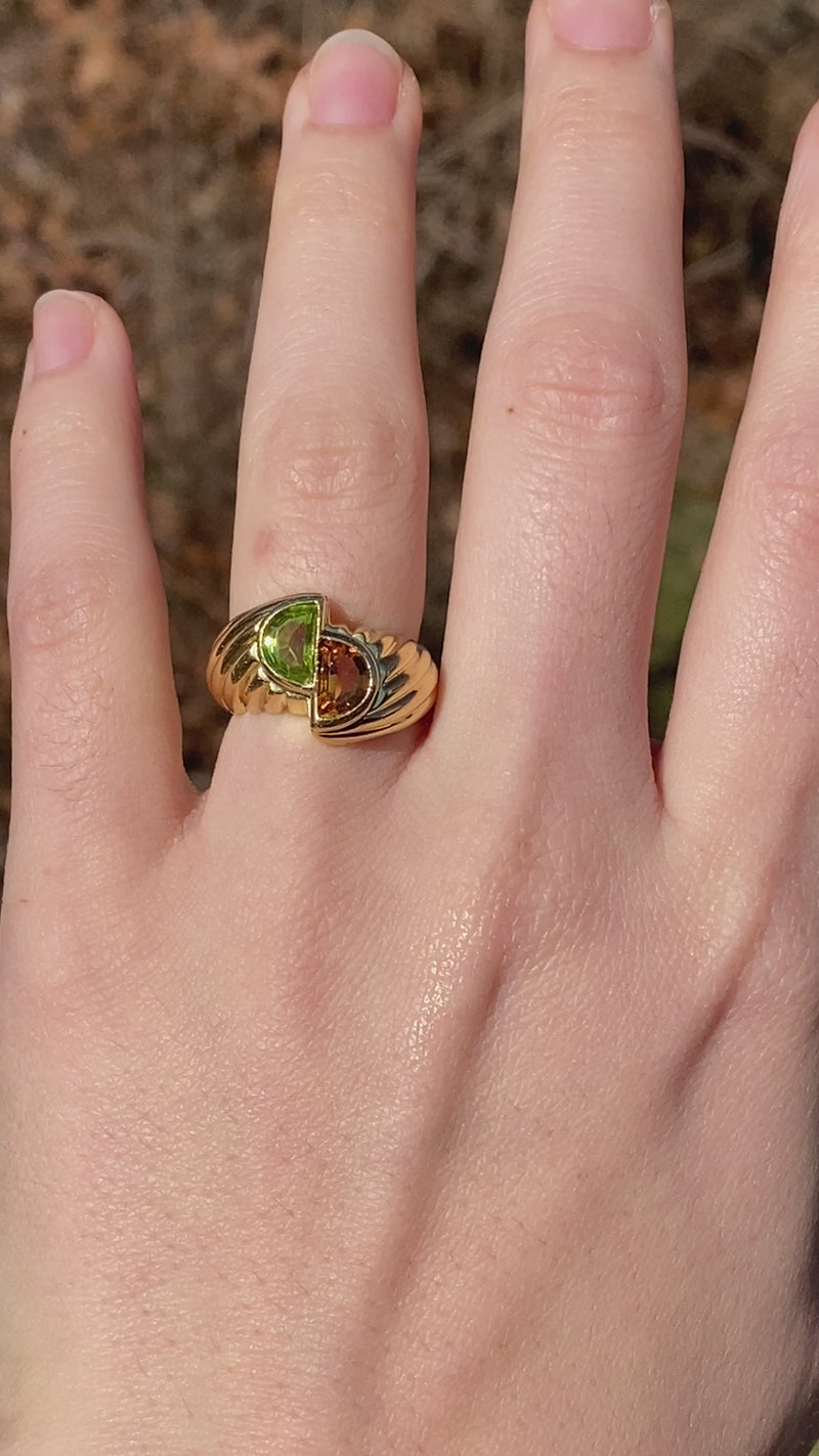 Vintage Citrine and Peridot 18K Gold Bypass Ring