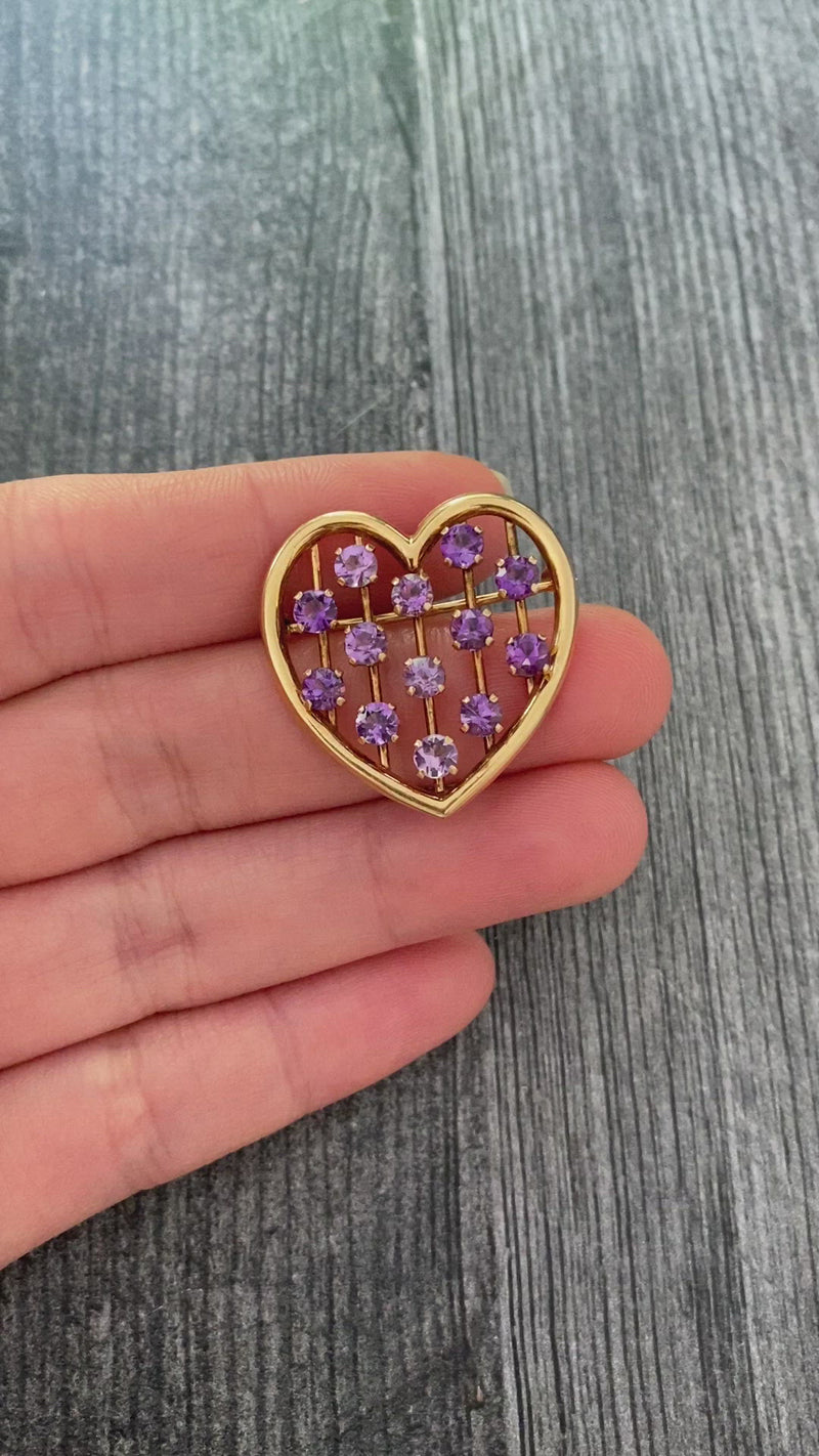 Vintage Tiffany & Co 14K Gold and Gradient Amethyst Heart Pin