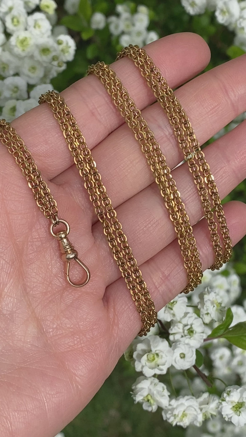 Victorian 14K Gold Open Link Longuard Chain, 49.5” Long