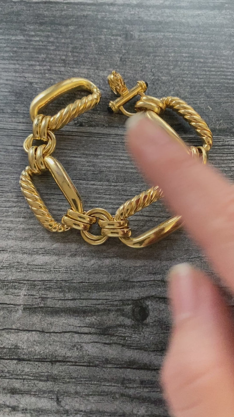 Vintage 18K Gold Twist Open Link Bracelet, 8” Long