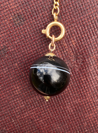 Large Victorian 14K Gold Banded Agate Ball Charm, Pendant