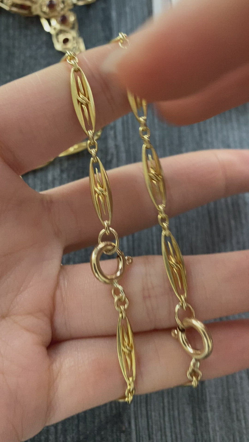 French Victorian 18K Gold Fancy Link Filigree Chain, Antique Necklace