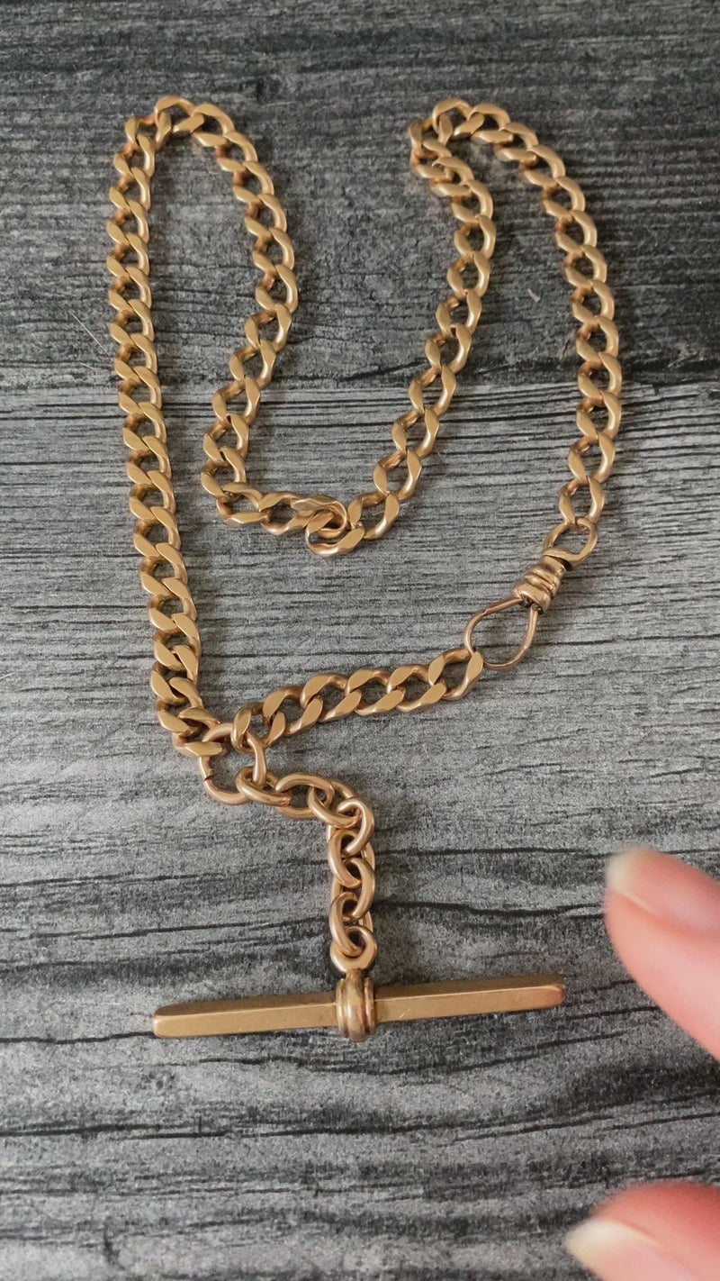 Art Deco 14K Gold Curb Link Watch Chain, 17” Long