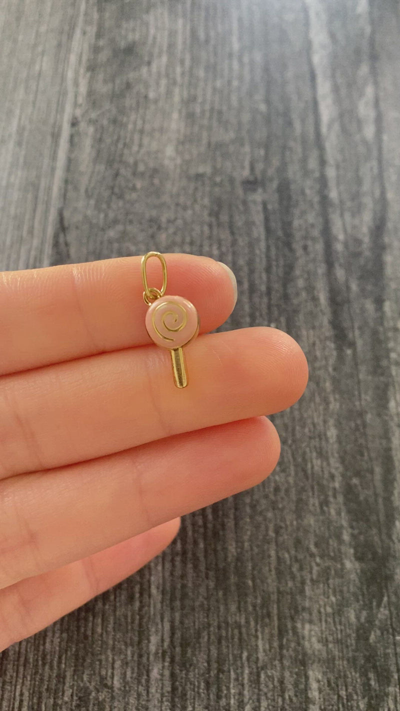 Enamel 18K Gold and Sterling Silver Lollipop Candy Charm