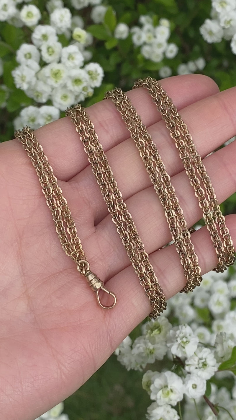 Victorian 14K Gold Open Link Longuard Chain, 54” Long